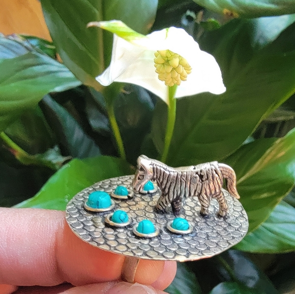 vintage 925 Jewelry - Vintage 925 Sterling Silver and Turquoise Zebra Ring. Size 7.5